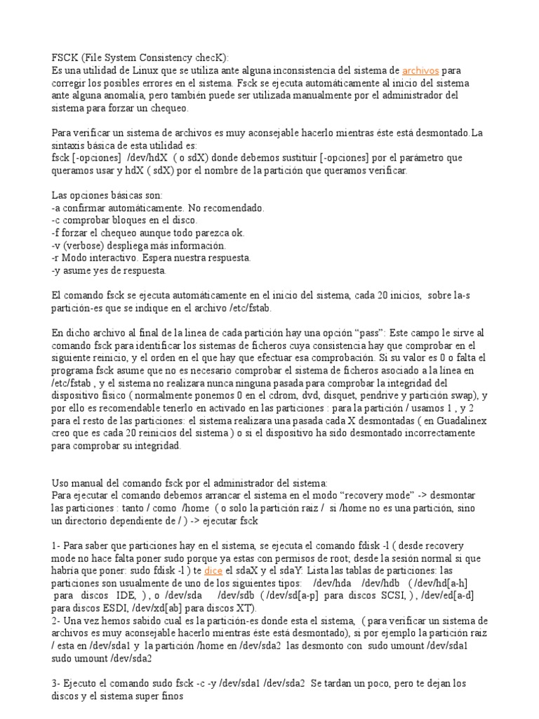 FSCK (File System Consistency ChecK) Descargar gratis PDF Gestión