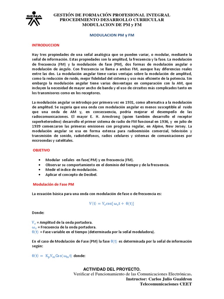 Modulación PM y FM en Telecomunicaciones | PDF | Modulación de ...