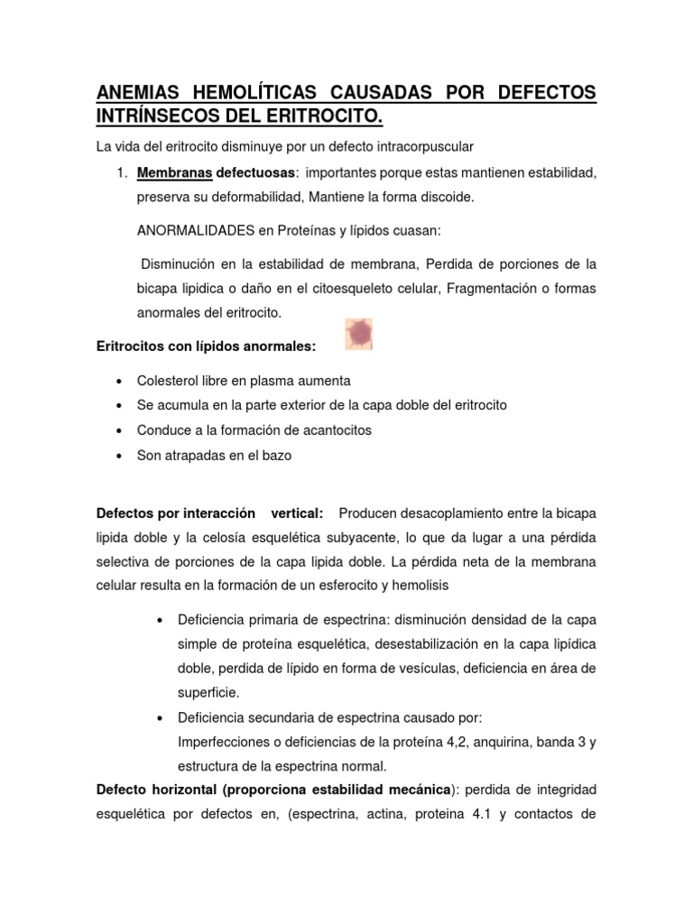 Anemias Hemolíticas Causadas Por Defectos Intrínsecos Del Eritrocito y ...