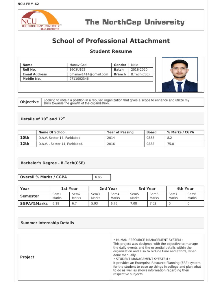 Resume of Manav Goel - B.Tech CSE | PDF | Software | Computing