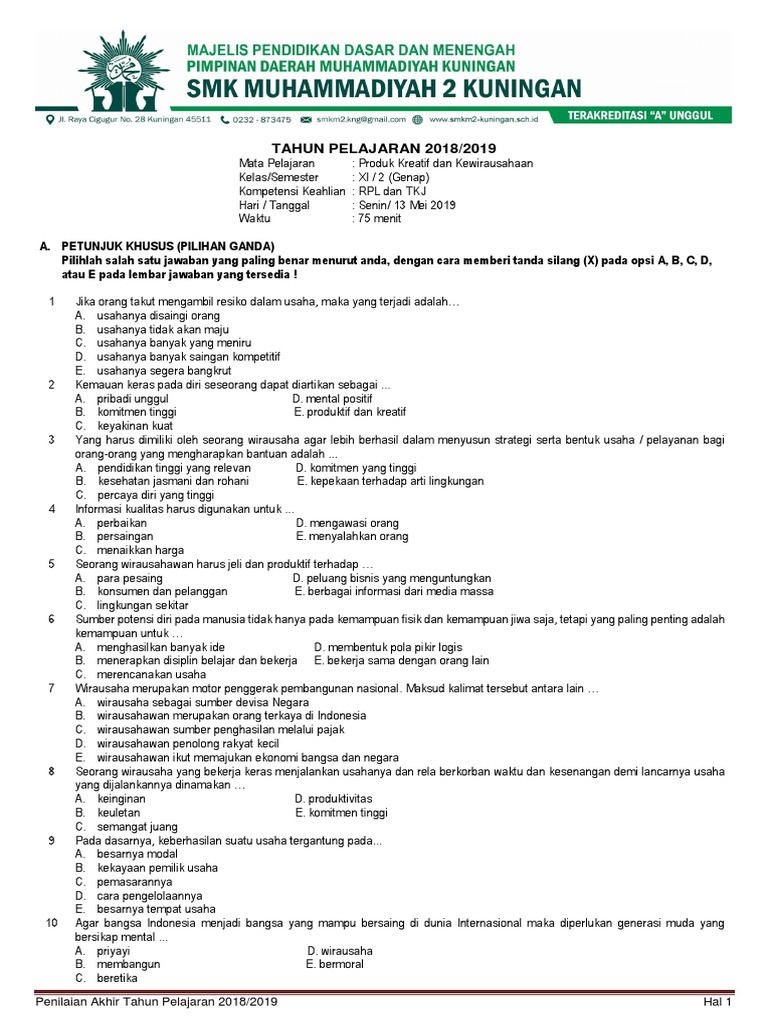 Soal Pat Pk Kwu Genap