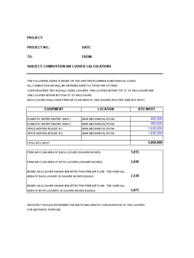 Louver Sizing Chart