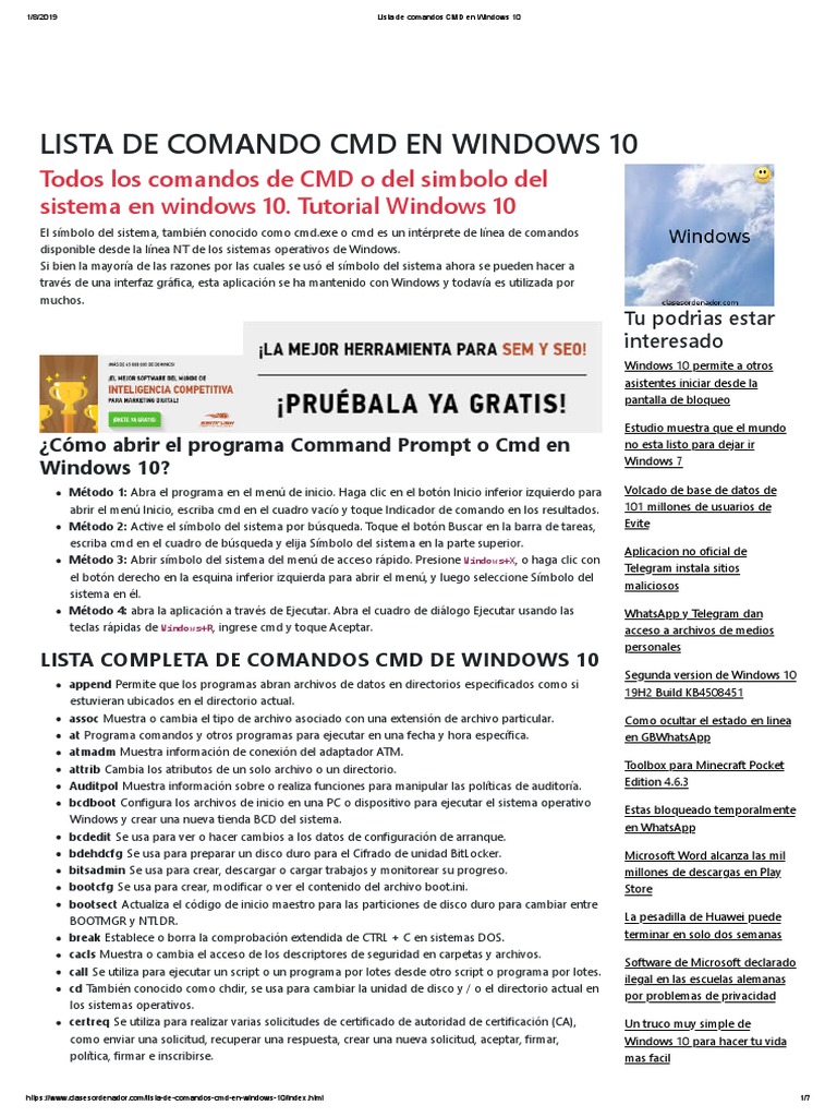 Comandos CMD Esenciales en Windows 10 | PDF | Archivo de computadora ...