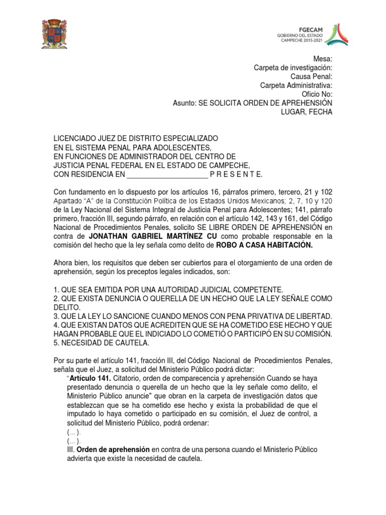 Orden de Aprehension | PDF | Derecho penal | Queja