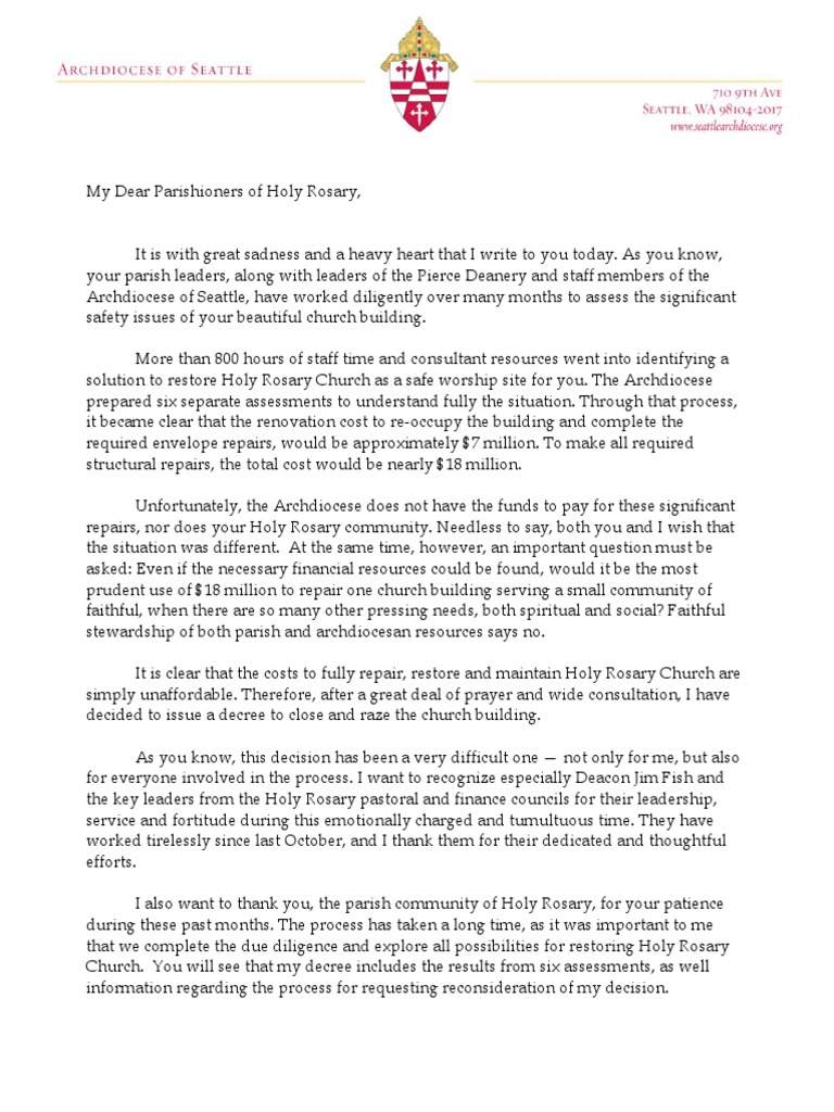 Closure of Holy Rosary Church Announcement | PDF | Rosary | Jesus