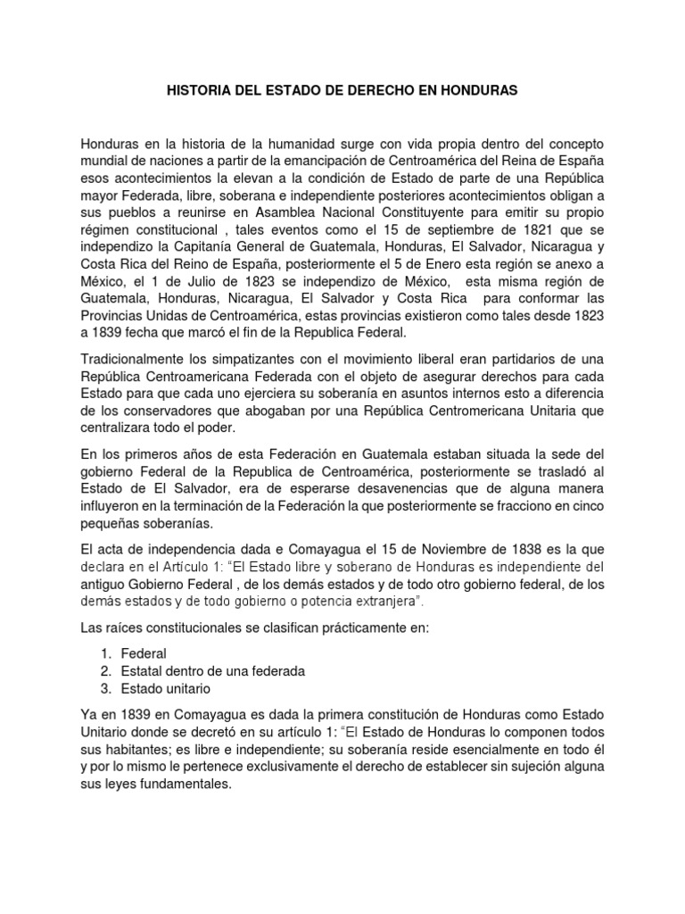 Historia Del Estado de Derecho en Honduras | PDF | Constitución | Honduras