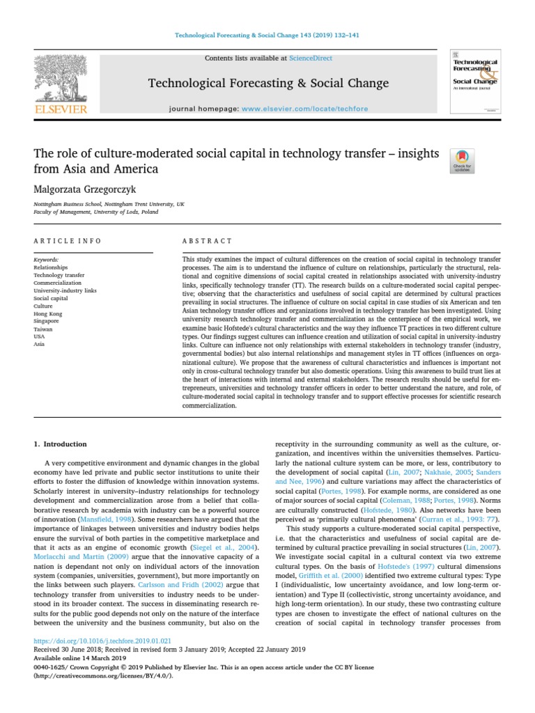 The Role of Culture-Moderated Social Capital in Technology Transfer ...