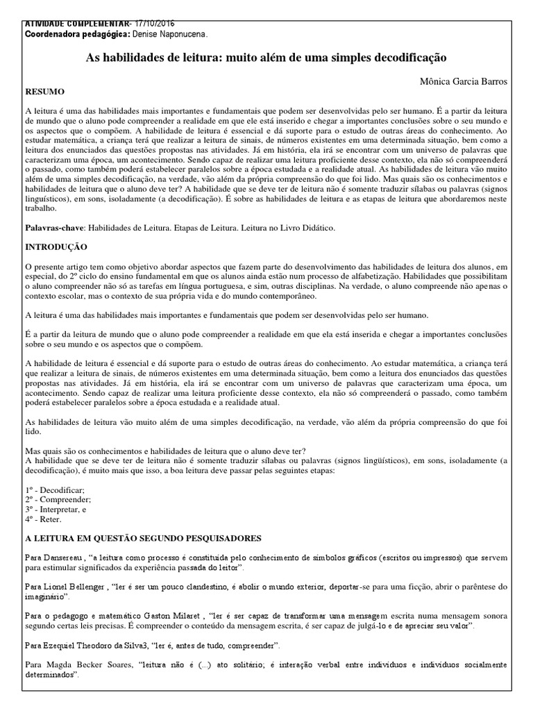 Habilidades de Leitura e Interpretação | PDF | Livros | Alfabetização