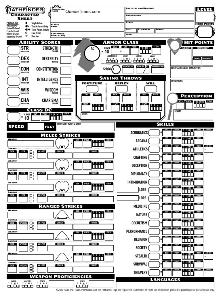 Pathfinder 2 Character Sheet Gary Gygax Games Fantasy