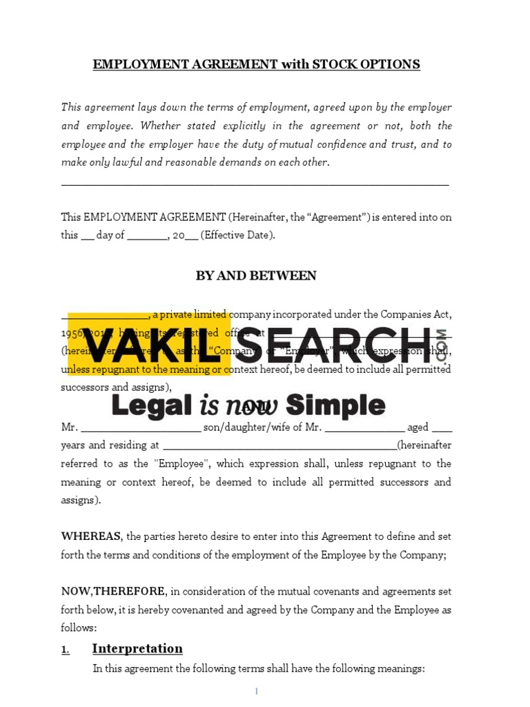 Employment Agreement with Stock Options | PDF | Stocks | Indemnity