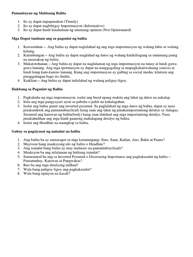 Halimbawa NG Balita | PDF