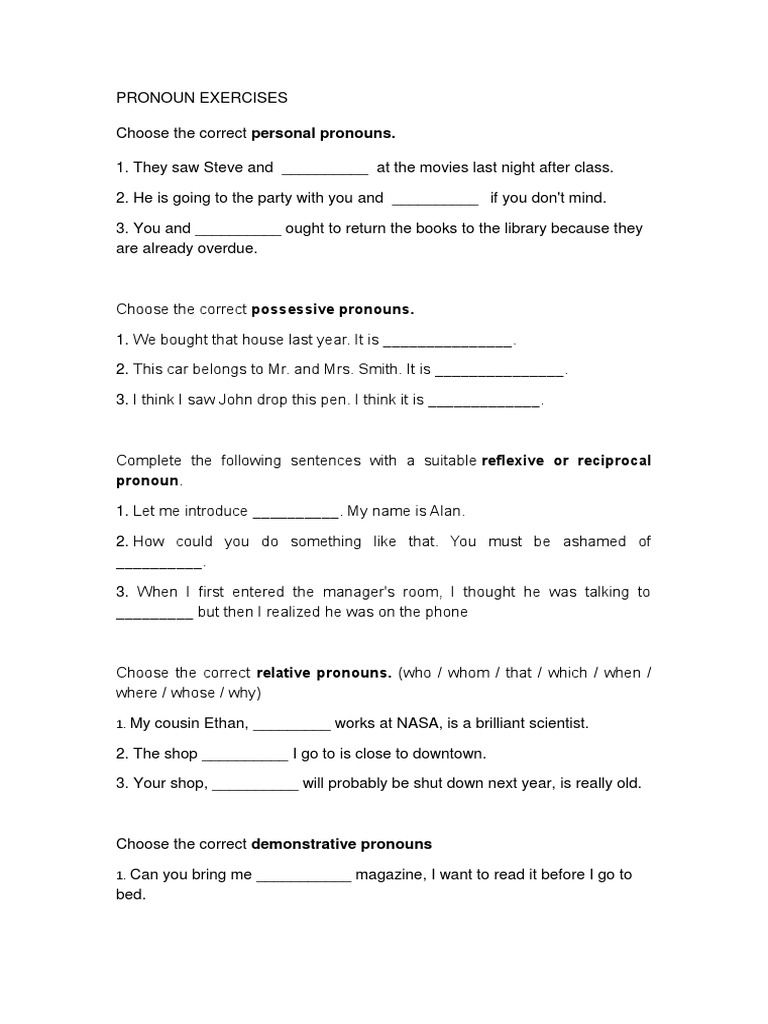 Pronoun Exercises | PDF