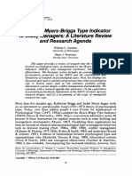 Using The Myers-Briggs Type Lndica Tor To Study Managers: A Literature Review and Research Agenda