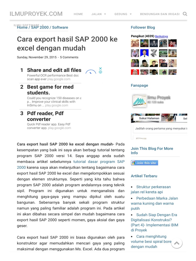 Cara Export Data Sap2000 Ke Excel | PDF