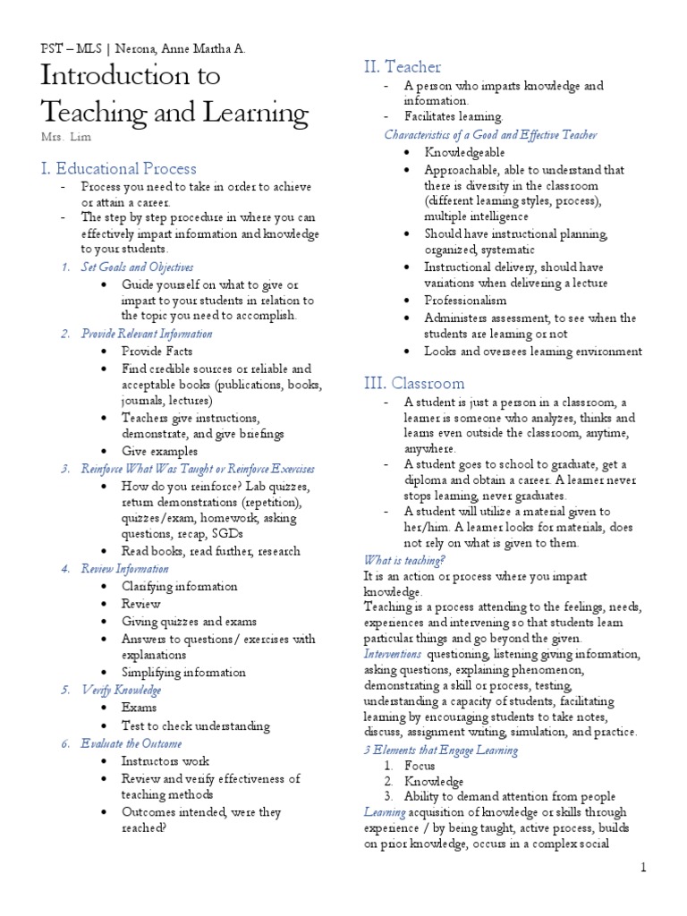 Introduction To Teaching And Learning Pdf Learning Test Assessment