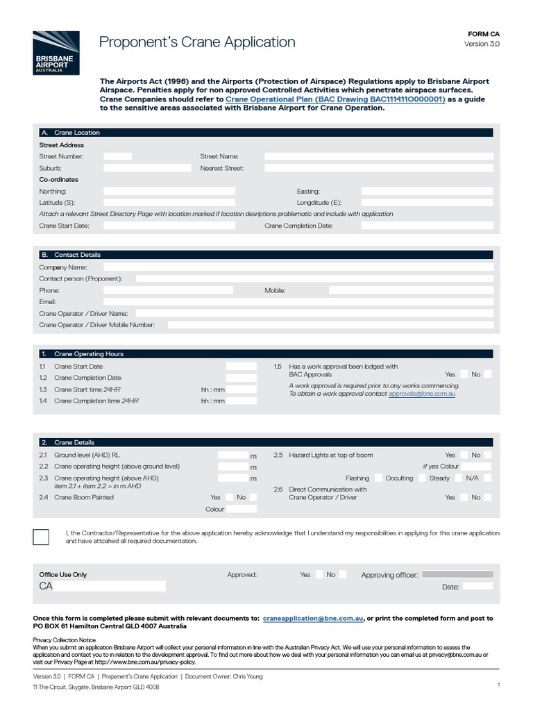 Proponent's Crane Application Form | PDF