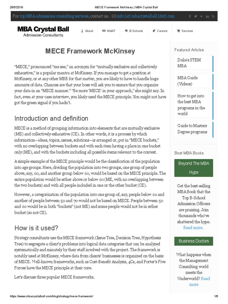 Mece Framework Mckinsey Mba Crystal Ball Pdf Strategic Management