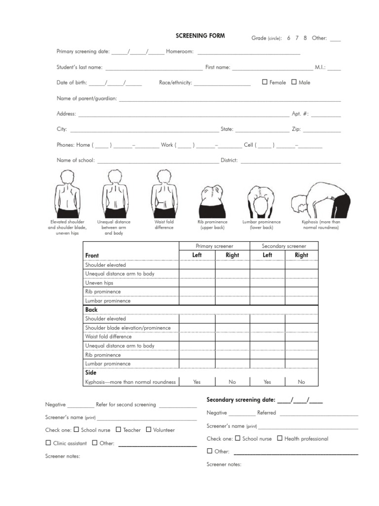 Scoliosis Screening Form PDF Musculoskeletal System