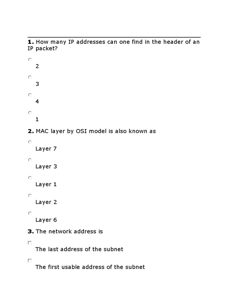 IP networking fundamentals quiz answers PDF Ip Address