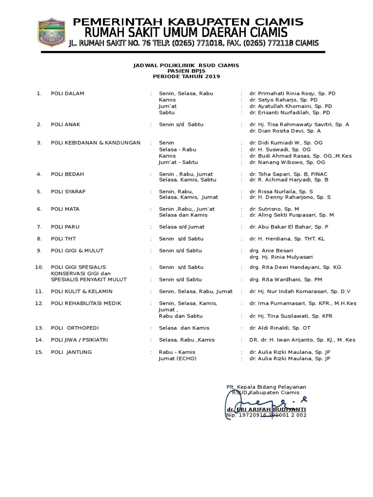 Jadwal Poliklinik Rsud Ciamis 250719