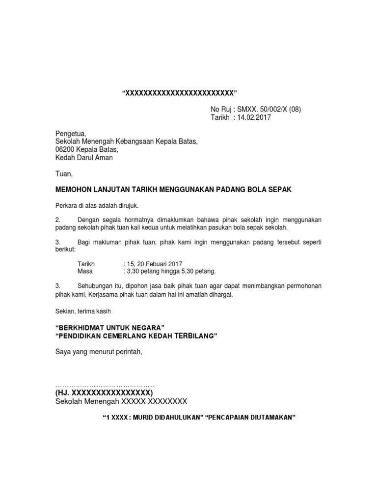 Contoh Surat Permohonan Pinjaman Skrin Pancar