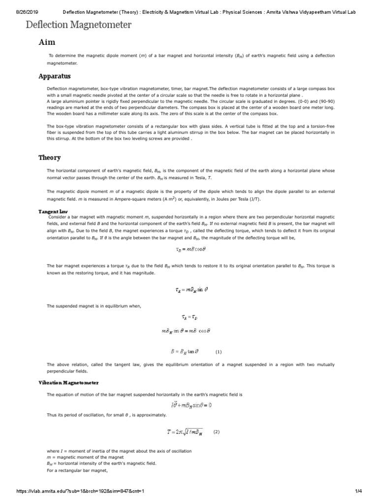 Deflection Magnetometer Experiment Guide | PDF | Magnetic Field ...
