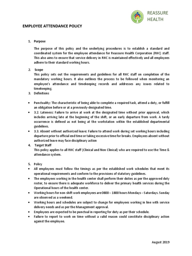 Employee Attendance Policy PDF Working Time Workweek And Weekend