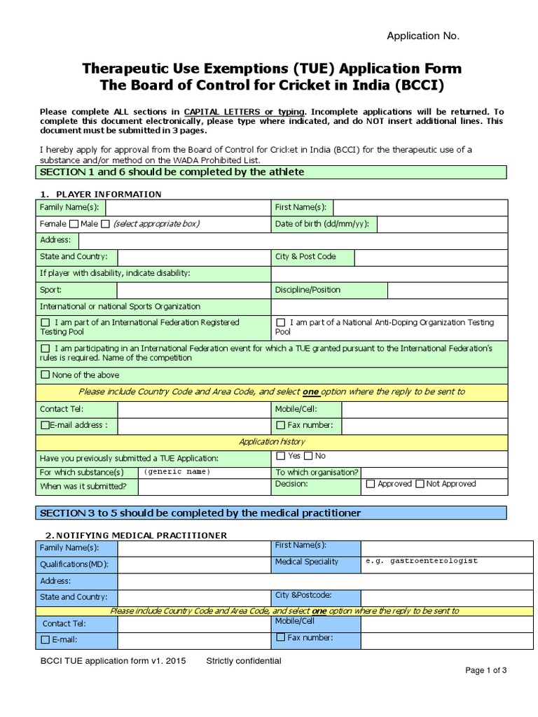BCCI Therapeutic Use Exemption Form | PDF | Government Information ...