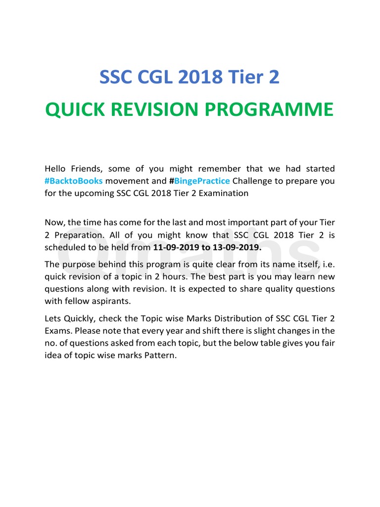 SSC CGL 2018 Tier 2 Quick Revision Schedule | PDF | English Language ...