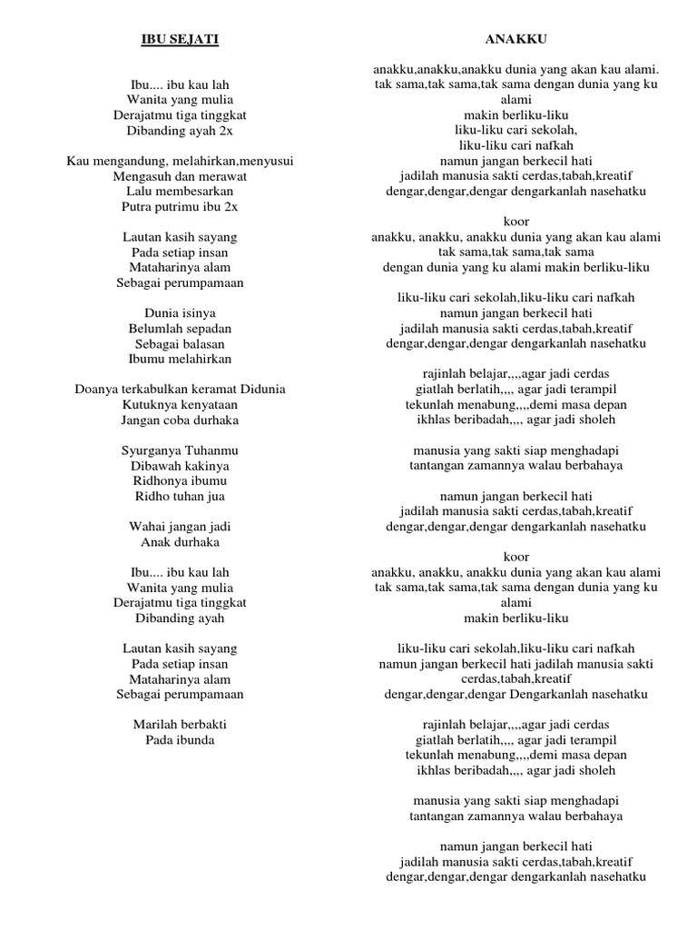 Lirik Qasidah Ibu Sejati dan Nasida Ria | PDF