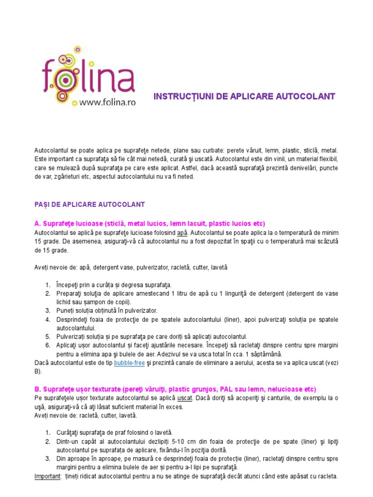 Instructiune Aplicare Autocolant | PDF