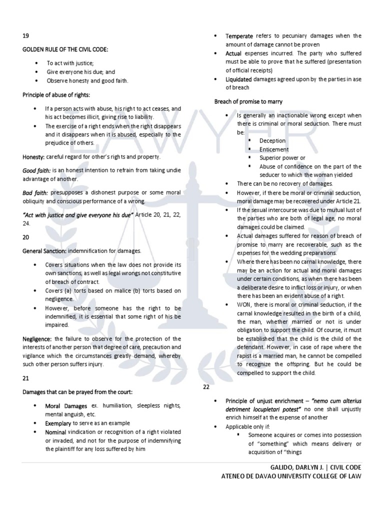 Civil Code Principles and Liability Overview | PDF | Damages | Civil ...