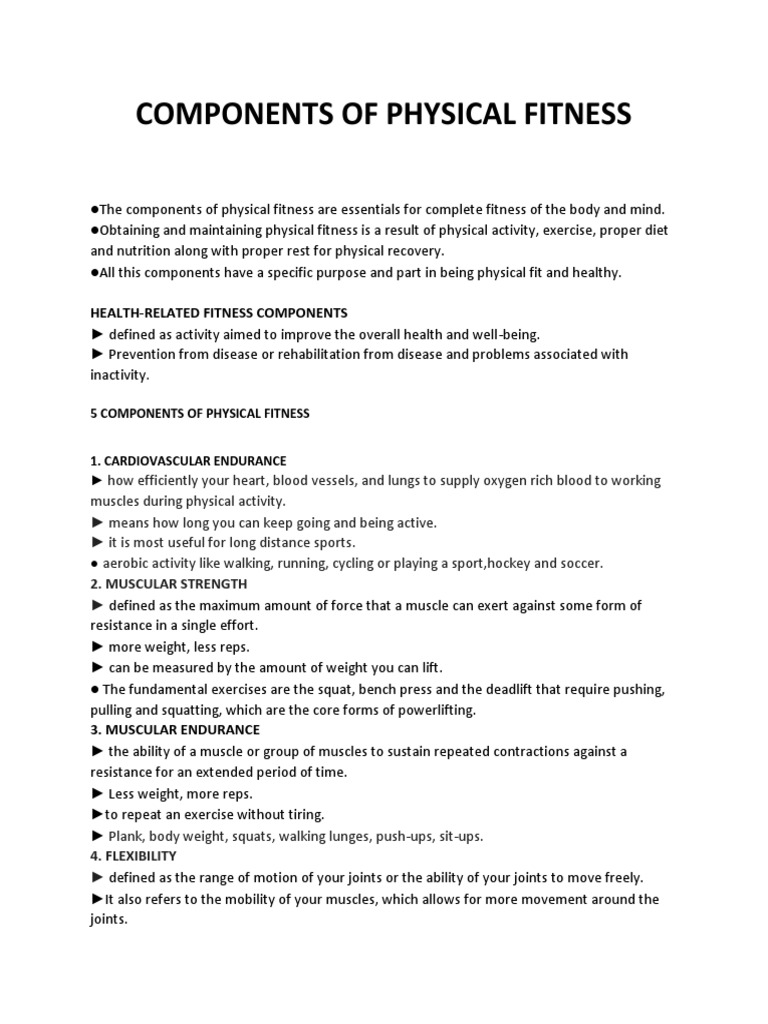 Key Components of Physical Fitness | PDF | Physical Fitness | Recreation