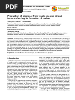 Production of Biodiesel From Waste Cooking Oil and Factors Affecting Its Formation: A Review