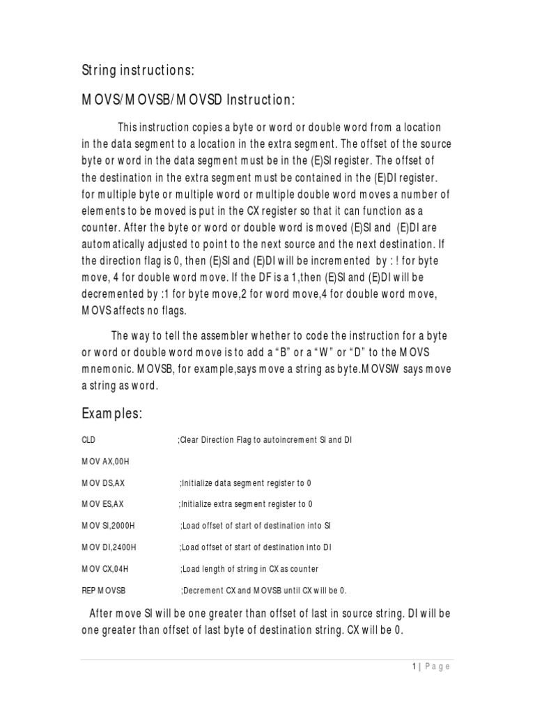 String Instructions | PDF | Assembly Language | Digital Electronics