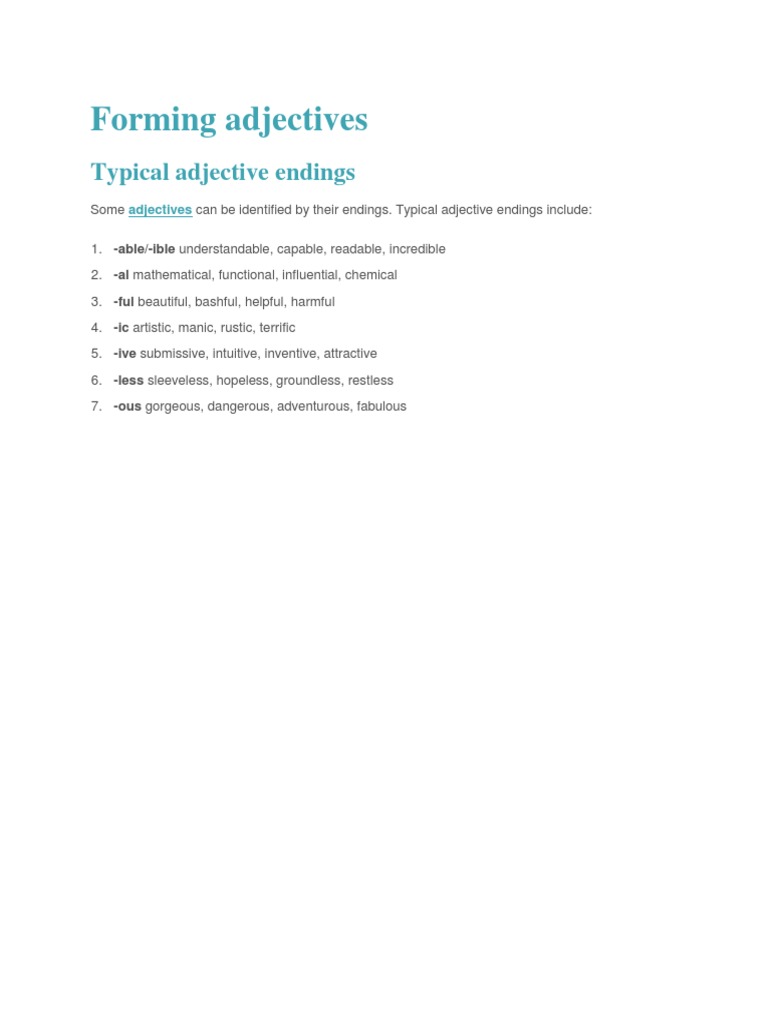 Common Adjective Endings Explained | PDF | Language Arts & Discipline