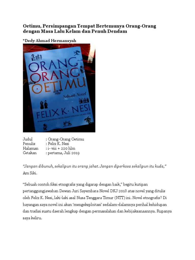 Resensi Buku Orang Orang Oetimu Dedy Ahmad Hermansyah