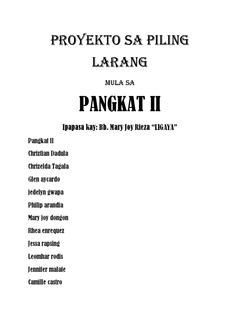 Proyekto Sa Piling Larang: Pangkat Ii | PDF | Cafeteria | Cooking