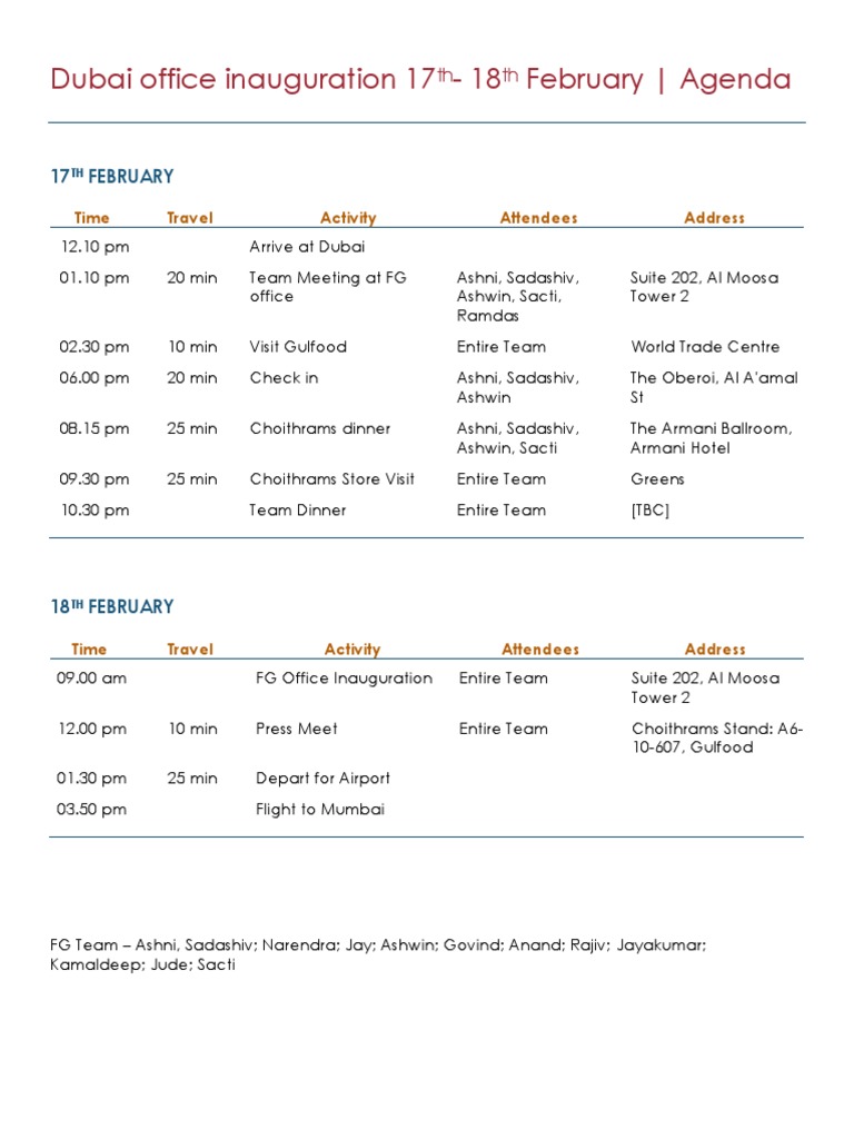 Dubai Office Inauguration 17 - 18 February - Agenda | PDF