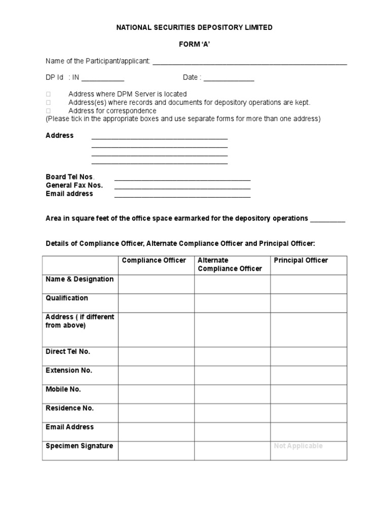 National Securities Depository Form A | PDF | Business | Computers
