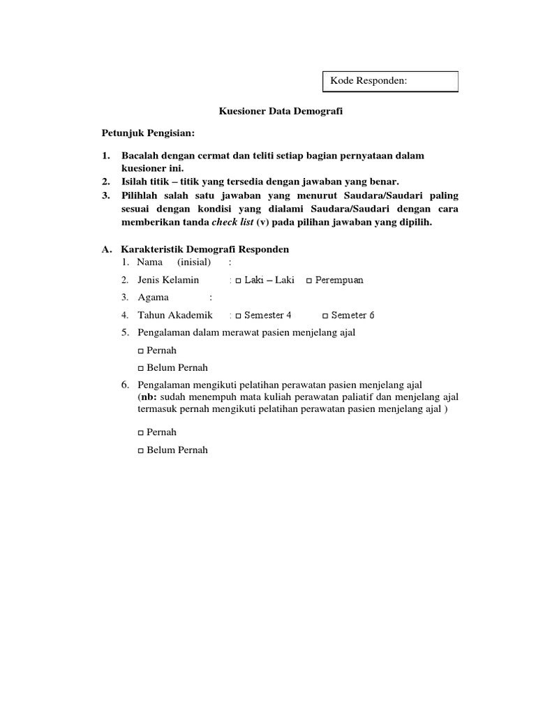 Kuesioner Data Demografi