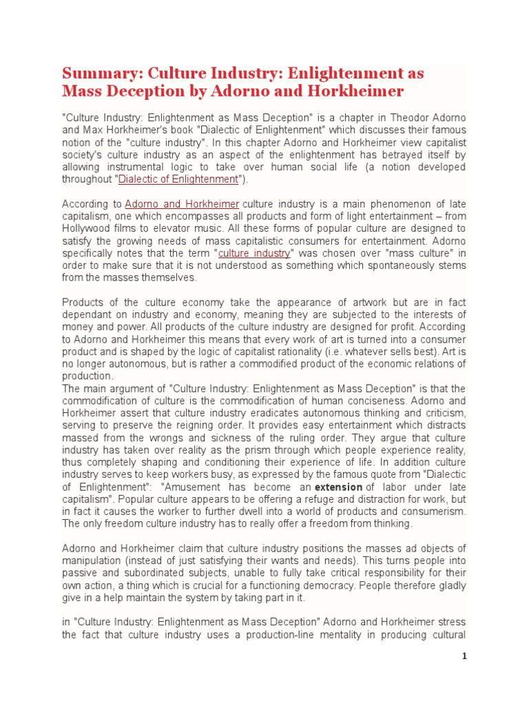 The Culture IndustryTheodore Adorno PDF Philosophical Theories Philosophical Movements