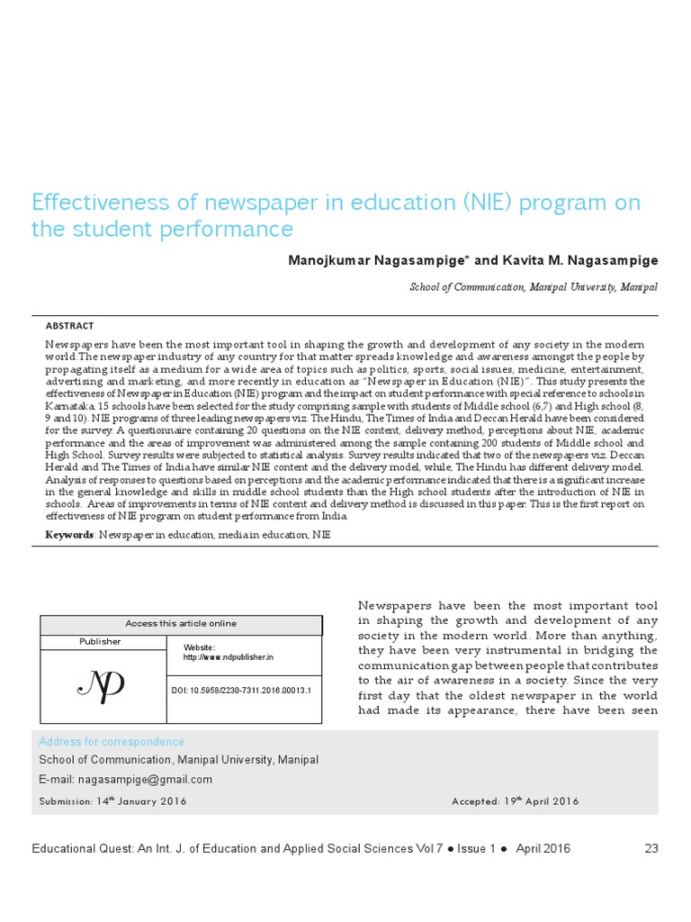 Newspaper in Education PDF | PDF | Newspapers | Survey Methodology