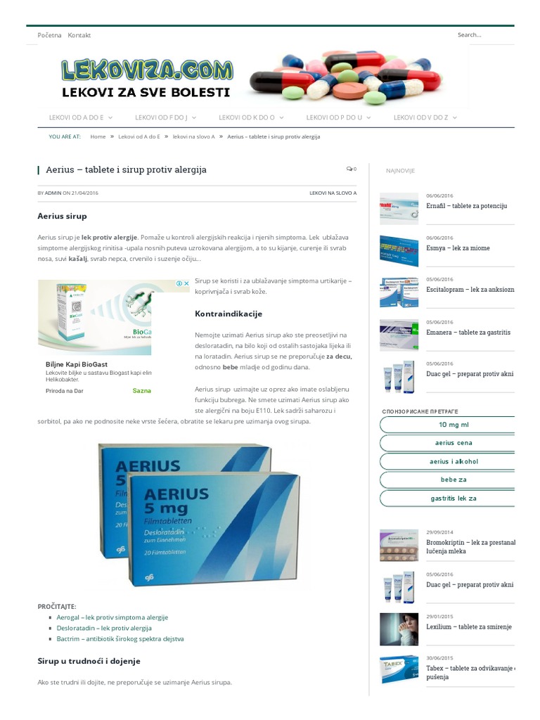 Aerius Tablete I Sirup Protiv Alergija