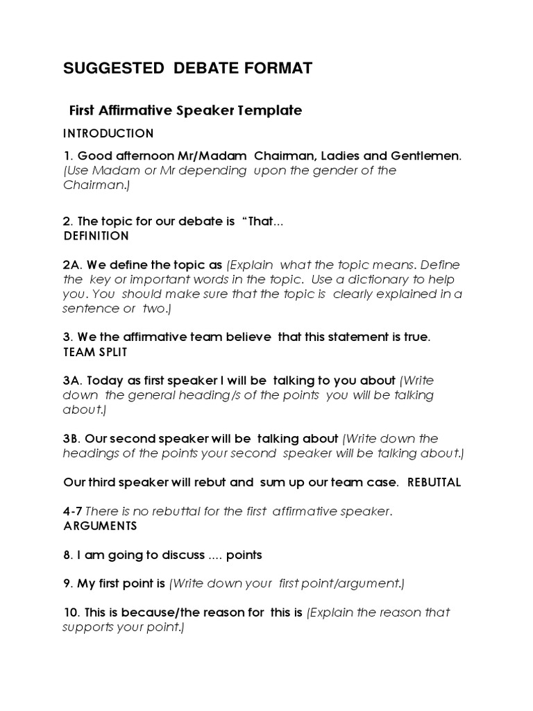 Debate Speaker Templates Guide | PDF | Argument | Reason