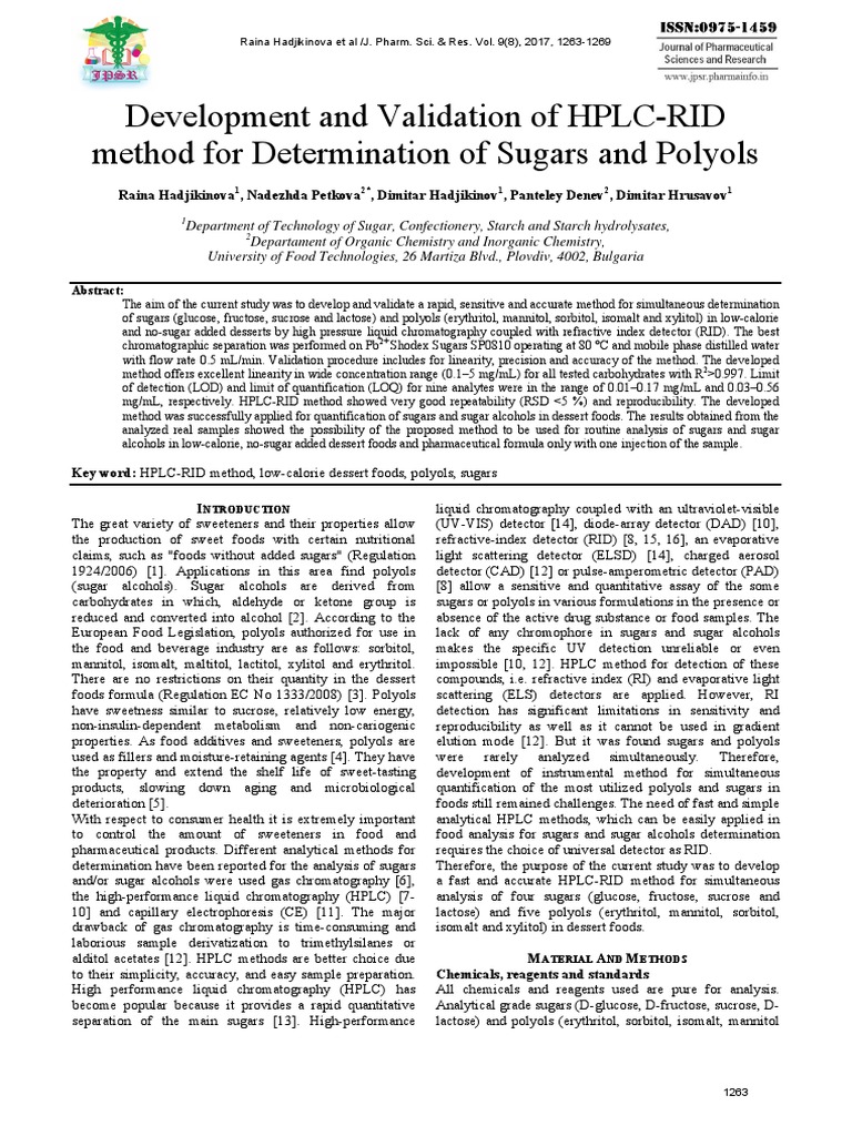 Determination of Sugars and Polyols by HPLC PDF | PDF | High ...