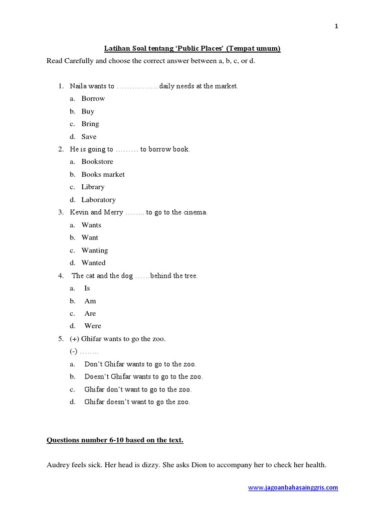 Latihan Soal Tentang Public Places