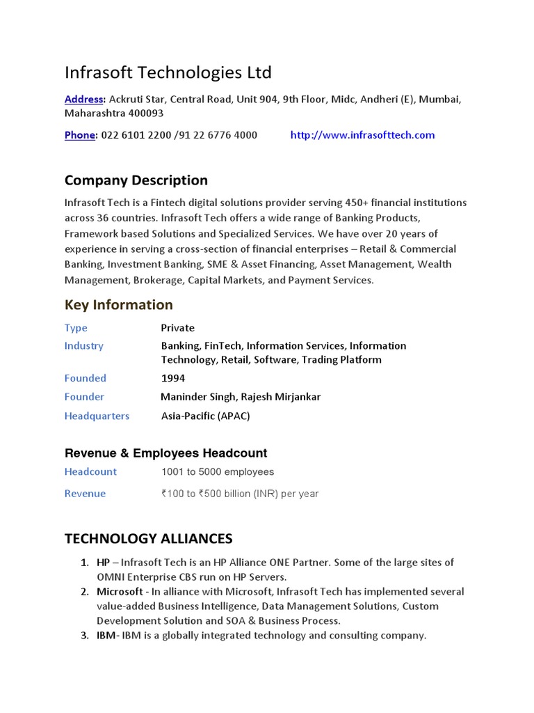 Infrasoft Technologies Overview and Contact | PDF | Red Hat | Oracle ...