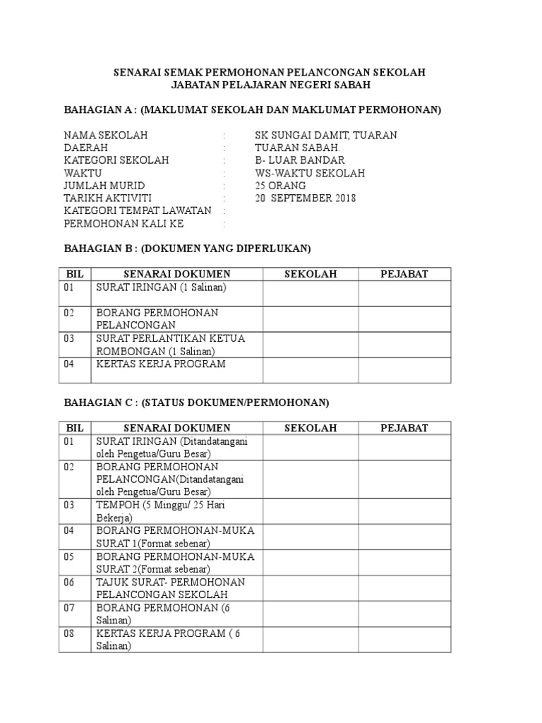 Borang Senarai Semak Pdf