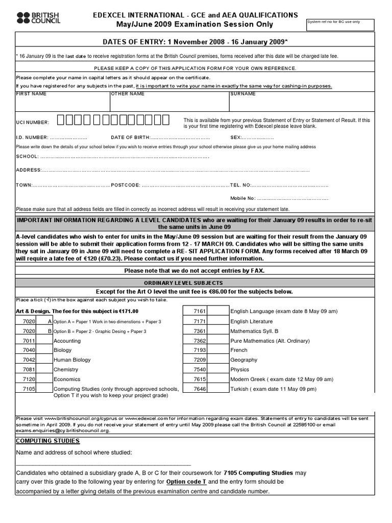GCE Registration Details for 2025 Exams | PDF | Gce Advanced Level ...